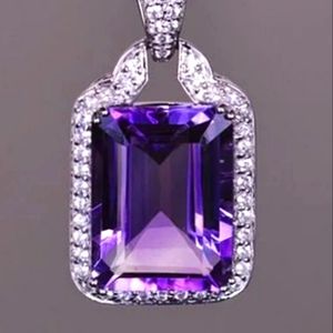 *7 CARATS* 925 Sterling Silver AFRICAN AMETHYST SOLITAIRE Necklace w/ 20” CHAIN